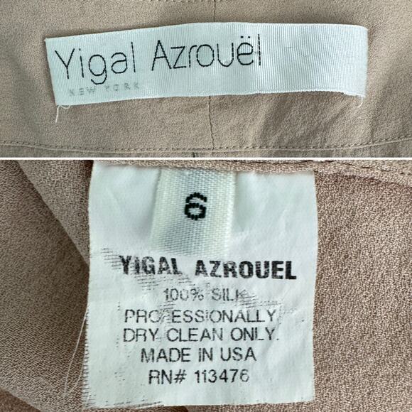 Yigal Azrouël 100% silk layered tie waist tank blouse tan white size 6 small - Picture 5 of 6